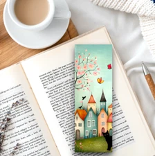 Cute Cat Bookmark - Whimsical Houses, Unique Cat Lover Book Reader Gift