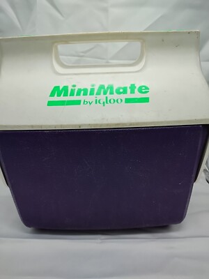 Vintage 90s MiniMate Igloo Cooler Purple Green White 9'' X 6'' X 9 1/2''