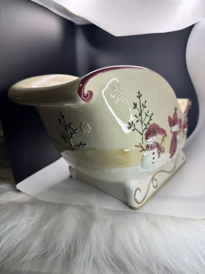 St. Nicholas Square WINTER WISHES 14" Large Sleigh Centerpiece Snowman Snowflake - Image 2 of 3