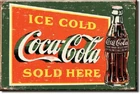 ICE COLD COCA-COLA SOLD HERE, COKE BOTTLE Vintage Tin Sign Magnet Made in USA