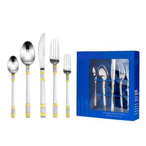 20 Piece Venezia Milano Silverware Set - 18/10 Gold Plated Stainless Flatware - 第 4/4 張圖片