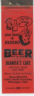 Jaunita's Cafe 1108 E. PCH. Wilmington, Ca Antique Matchbook Cover D-6