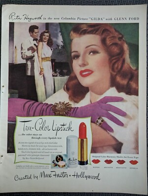 Vintage 1946 Magazine Ad Advertising Max Factor Lipstick Rita Hayworth Gilda