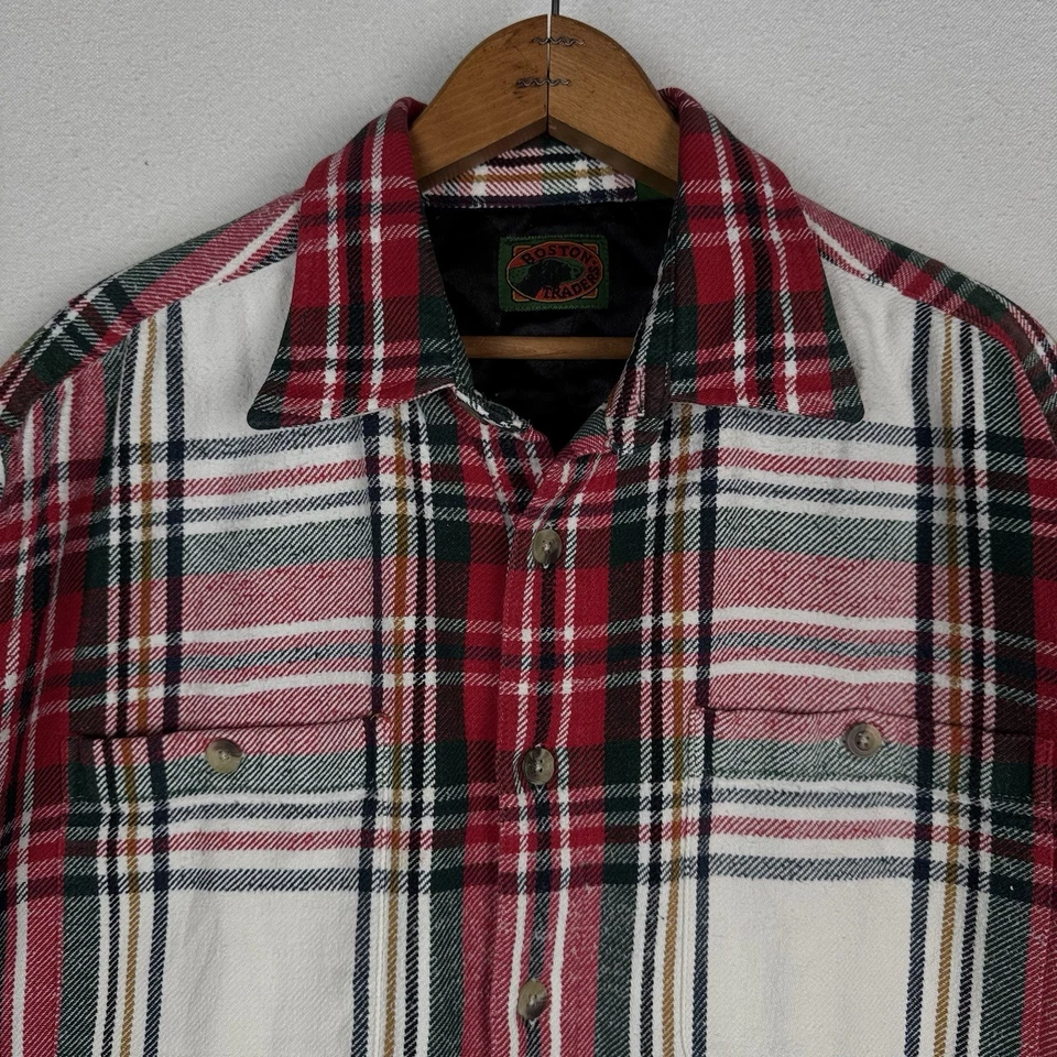 Boston Traders Shirt Jacket Men’s XL White Red Green Plaid Flannel Lined Shacket - Image 4 of 4