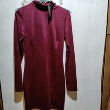 Fashion Nova Bria Suede Dress Burgundy Size Large NWT