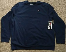 FILA Mens Long Sleeve Crew Fleece Neck Fila-Patch Sweatshirt Navy Blue 2XL