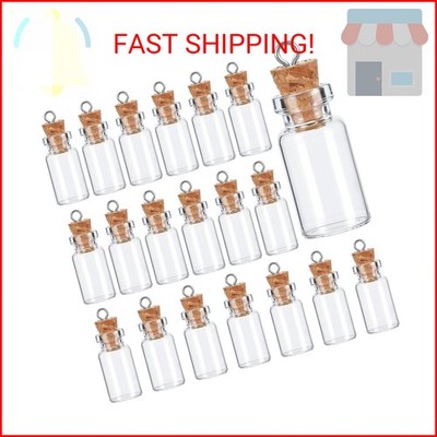 Telooco 20Pcs Small Glass Bottles with Cork, 1ml Empty Spell Jars Mini Potion Bo