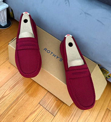 Rothy's Women s Burgundy Herringbone Loafer Flats Round Toe Leather Sz 8