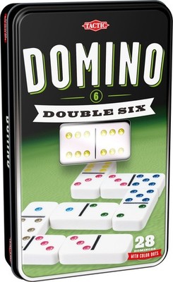 Tactic Double 6 Domino Classicspiel für 2-4 Spieler, 28 Steine in Zinn Dose OVP