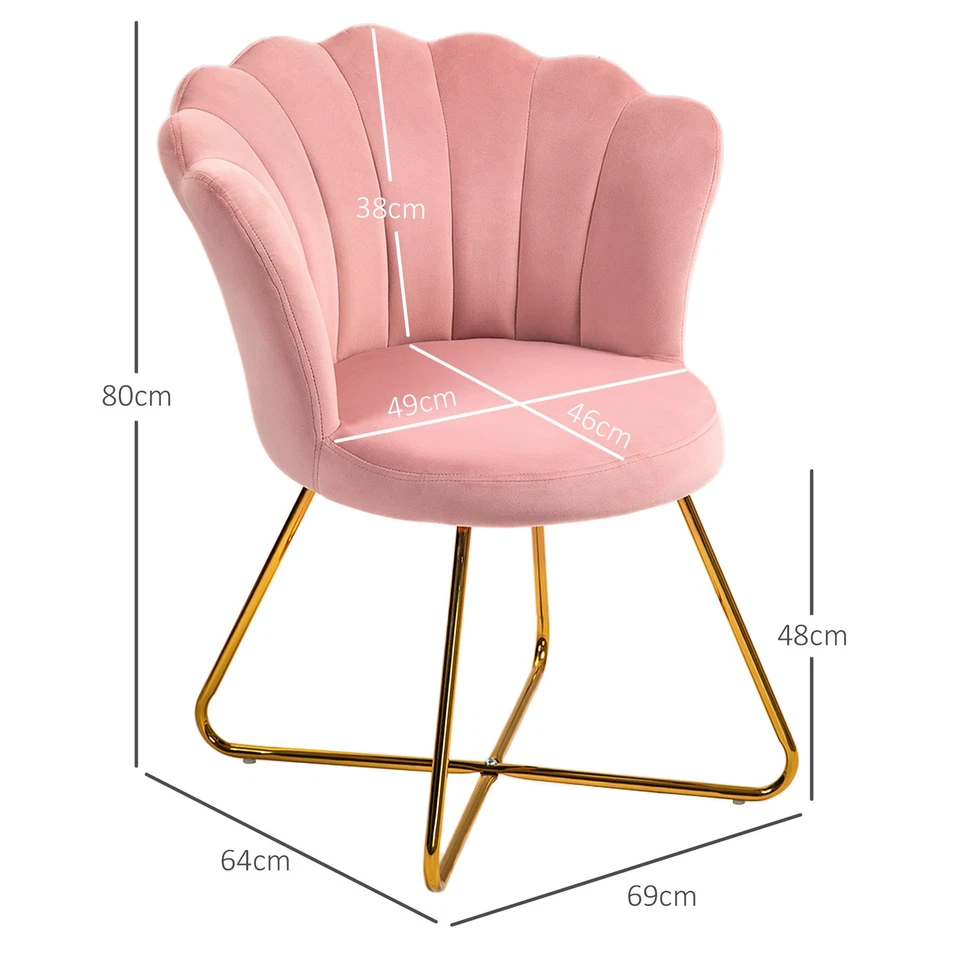 HOMCOM Accent Chair, Velvet Armchair with Lotus Backrest, Steel Legs, Pink - Image 3 of 4