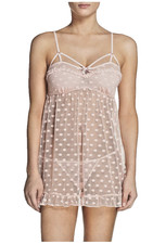 Betsey Johnson Dot Mesh Babydoll Chemise  Thong, Rose, Large-NWT-