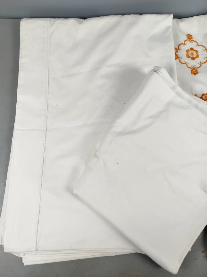 Lot 5 DRAPS PLATS Linge de Maison Blanc Coton LIN Ancien Parure de LIT Ajouré R5 - Photo 2/4