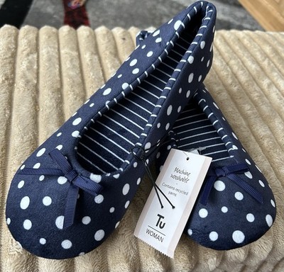 Tu Navy Polka Dot Ballet Ballerina Slippers Size Stripe Bow Bnwt