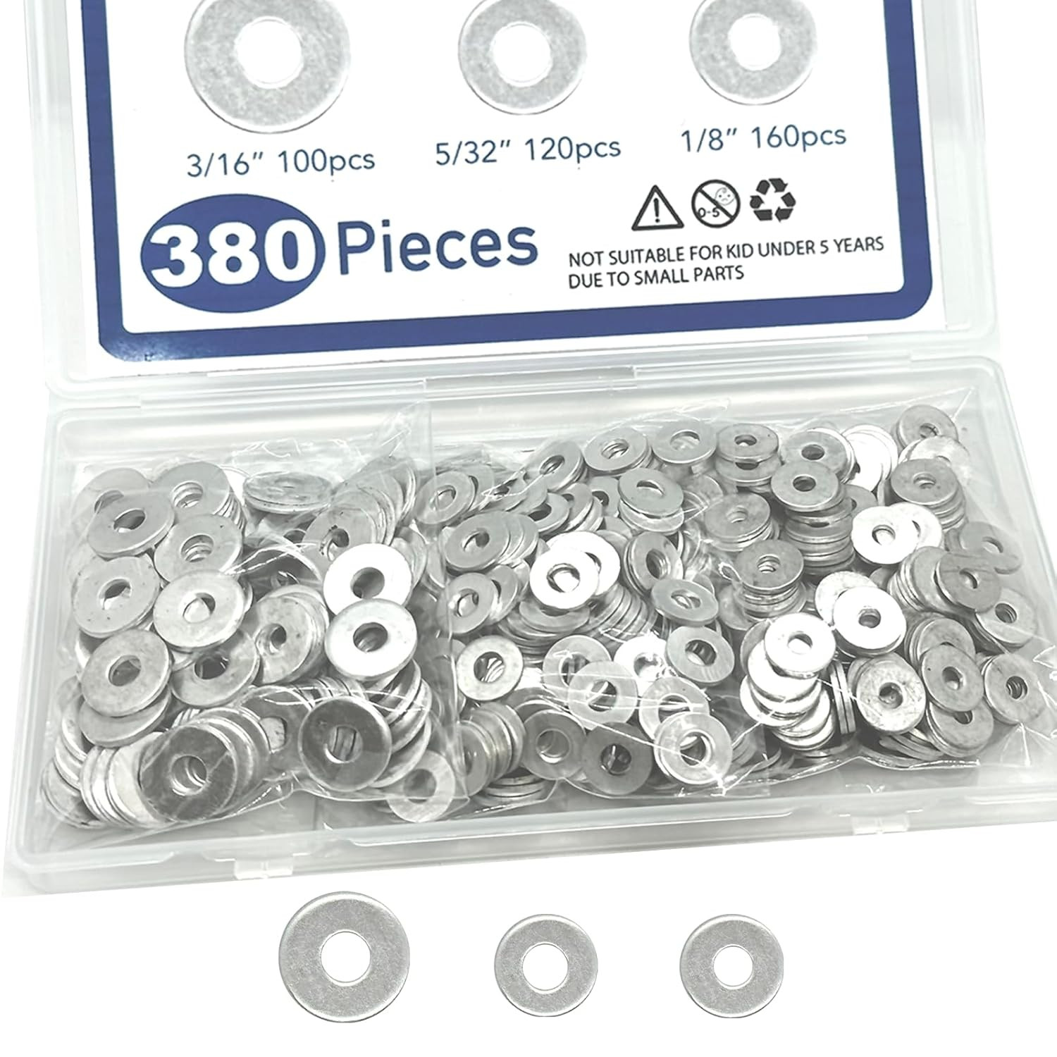 380 Pcs Aluminum Pop Rivet Washers Assortment Kit for 1/8 Inch 5/32 Inch 3/16 In
