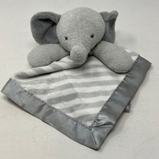 Cloud Island Elephant Security Blanket Grey White Striped Satin Trim Lovey 14x14