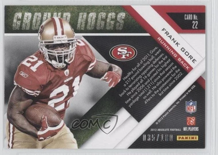 2012 Panini Absolute Ground Hoggs Spectrum /100 Frank Gore #22 - Image 2 of 2