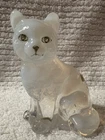 Signed Fenton Hand-Painted Strawberry Opalescent Glass Cat | Original Labels
