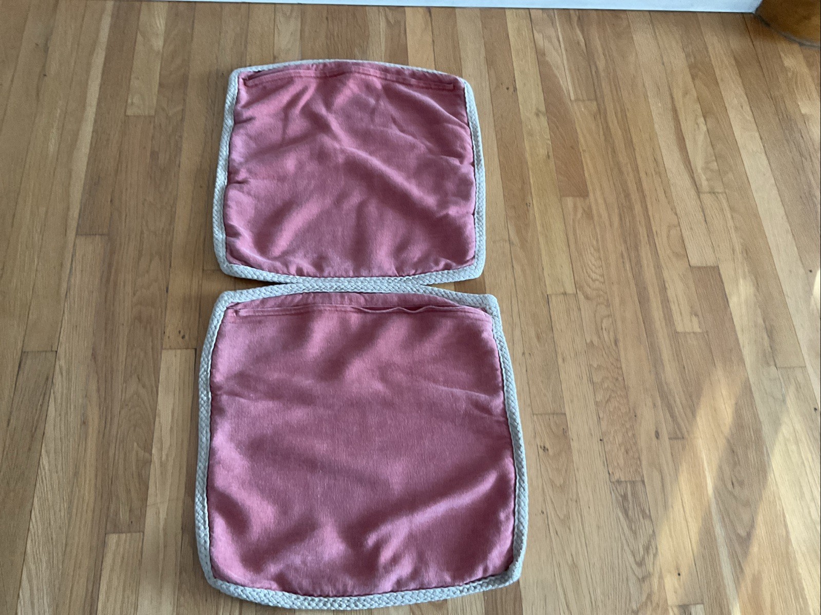 Pair Pottery Barn Linen Salmon Pink Pillow Covers Braided Rope Trim 24 X 24