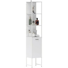 HOMCOM Tall Bathroom Cabinet with 3 Open Shelves Adjustable Shelf, White