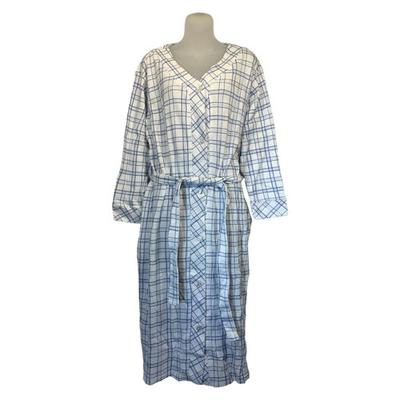 #ad #ad Stan Herman Cotton Robe with Self Tie Belt Size LARGE A58870 WHITE BLUE QVC $17.99