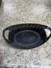 ANTIQUE ENGLISH TOLE TOLEWARE METAL BREAD BASKET TRAY HAND PAINTED FLORAL 1800s