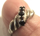 STERLING SILVER  VINTAGE TINY RIBBED DRESS RING 3 TINY SAPPHIRES SIZE H