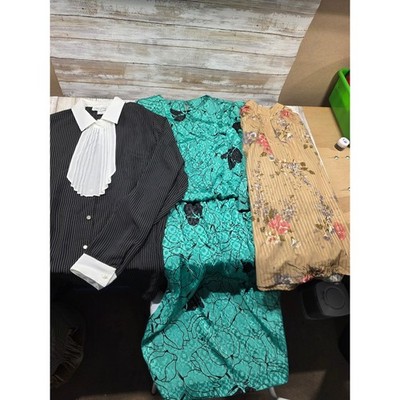 Lady Carol Petites Turquoise Floral Dress Size 14 Ample Togs Blouse Black White