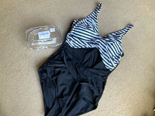 Smismivo Women?s One Piece Swimsuit Black/White Striped Twist XL
