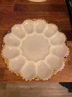 Vintage Anchor Hocking Gold Scalloped Edge Milk Glass Deviled Egg Plate Platter