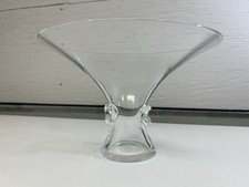 Vintage Signed Steuben 9.5” Footed Glass Bowl Dish Trumpet Thumbprint Clear