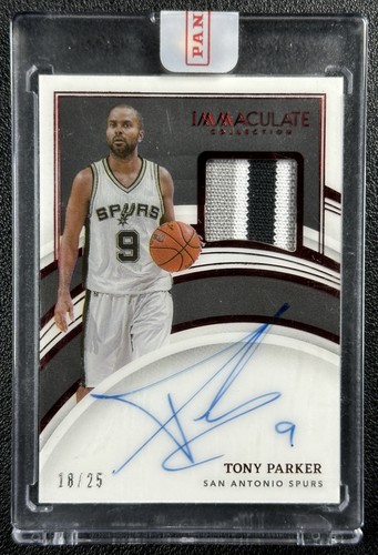 TONY PARKER 2021-22 PANINI IMMACULATE COLL GAME USED PATCH AUTO RED 18/25 SPURS