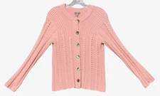 J. Jill Women's Medium Vintage Pink Angora Blend Cable Knit Cardigan Sweater