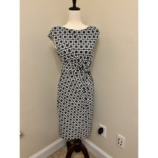Womens Lauren Ralph Lauren Sleeveless White/Gray Block Print Dress Size 4