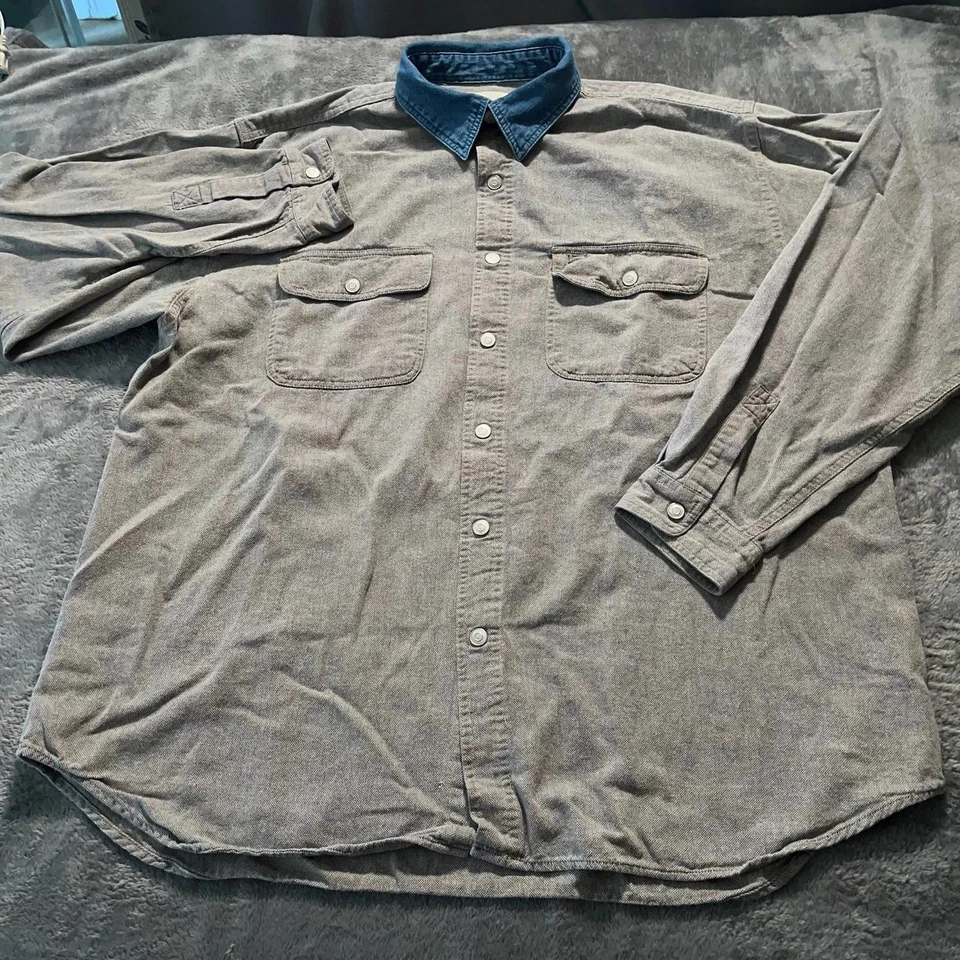 Vintage GreatLand Shirt Mens XL Gray Denim Collar Button Up Long Sleeve 90s - Image 2 of 4