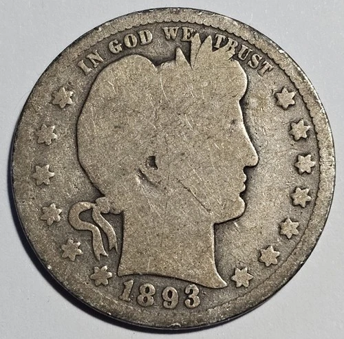 1893-P Barber Quarter 25c Silver Coin ~ 90% Silver (B129)