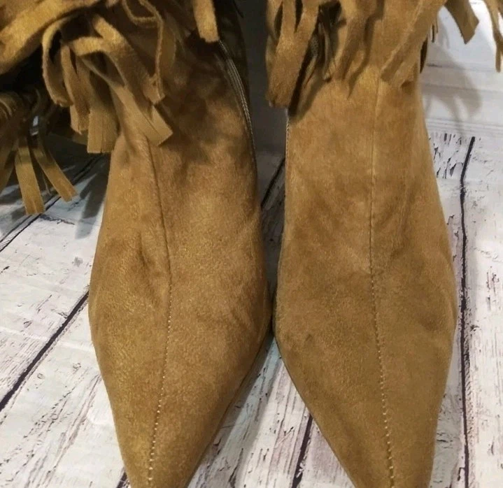 Charlotte Russe Mujer Flecos Punta Marrón Gamuza Botas Tacón Alto Talla 6 Foto 4 de 4