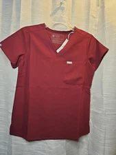 Figs Women's Catarina One-Pocket Scrub Top XSP Burgundy New 