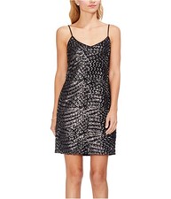Vince Camuto Womens Metallic Sequin Slip Dress, richblack, S