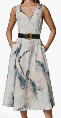 donna karan women's belted a-line dress Asymmetric Pleated Midi Dress  VROUW STUDIO