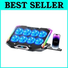 Laptop Cooling Pad with 8 Fans, RGB Lights, 6 Heights Adjust