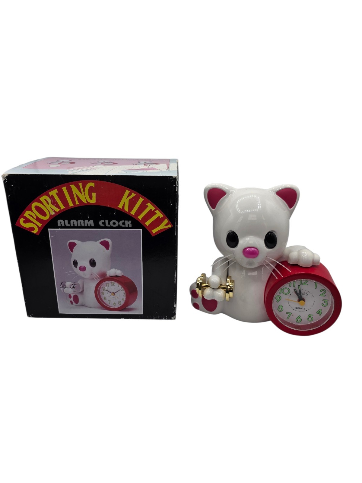 Vintage Sporting Kitty Cat Alarm Clock Sound & Movement Kawaii Taiwan Works Loud