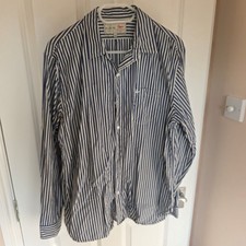Aubin - Mens Gladstone Poplin Navy Blue Stripe Shirt - Size XL 100% Cotton