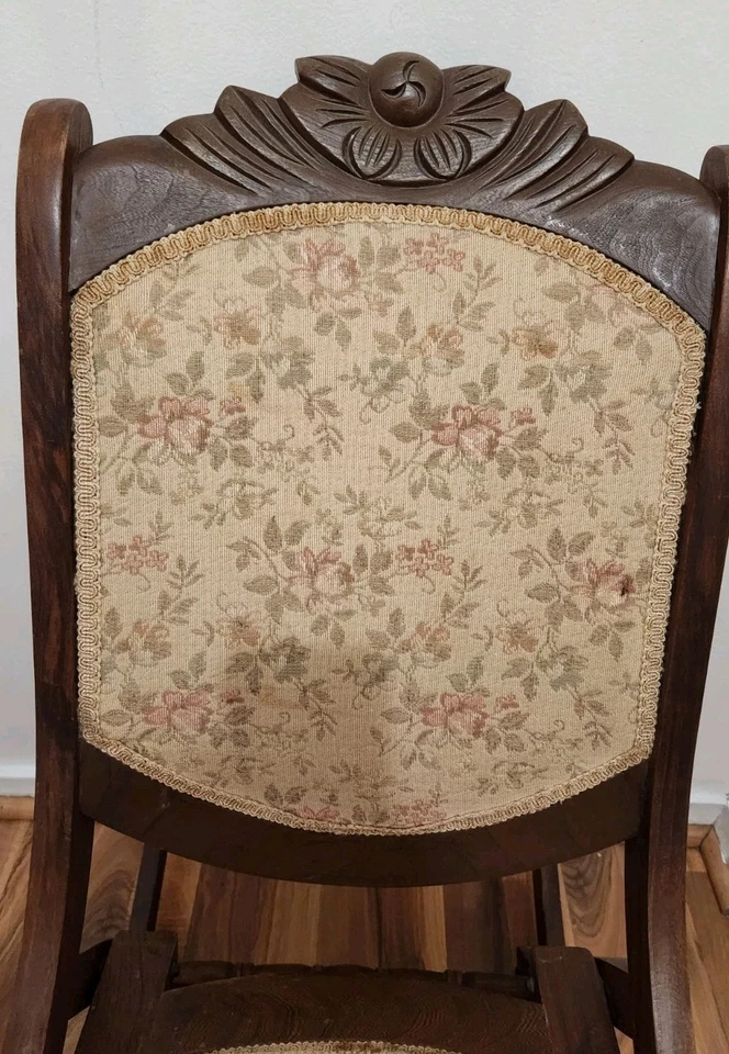Antique, Victorian, Mahogany, Carved, Floral, Folding, Rocking Chair - Image 4 of 4
