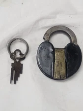 Antique Pat 1875 Mallory Wheeler Iron Padlock Lock W/Key Works