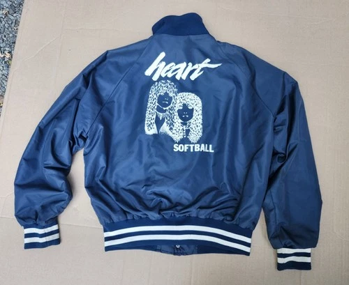 Vtg 1980 HEART Band Crew Nylon Softball Team Jacket -Bebe Le Strange Tour  - product listing photo