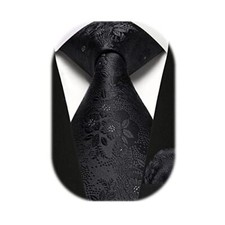 Men Floral Ties Woven Classic 3.4" Necktie Set Formal tie Black Floral-1