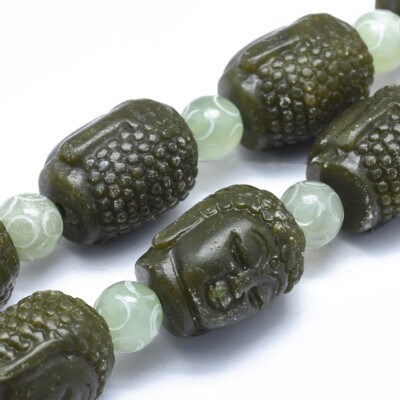 Nellys 1 Buddha Kopf Perle aus geschnitzter Henan Jade  Perlen kein Strang grün