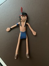 Bendable Retro Indian Figure Rubber Toy Red Feather / Blue Tunic