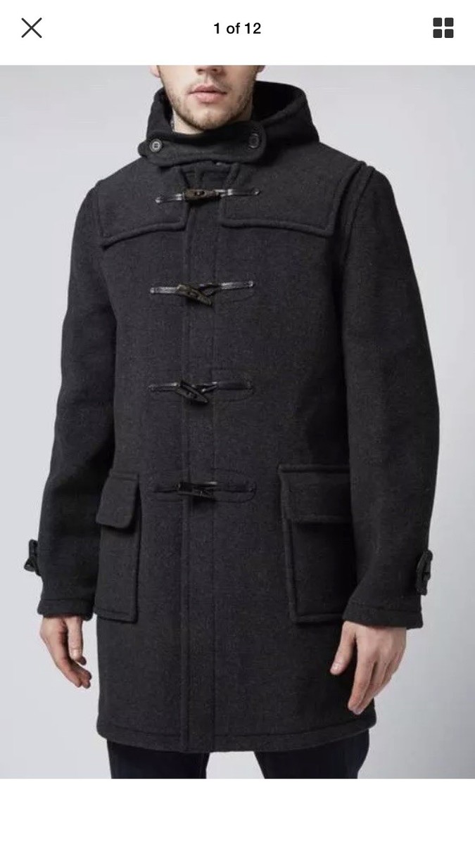 Gloverall England gray wool hooded toggle duffle coat us 46 eur 56