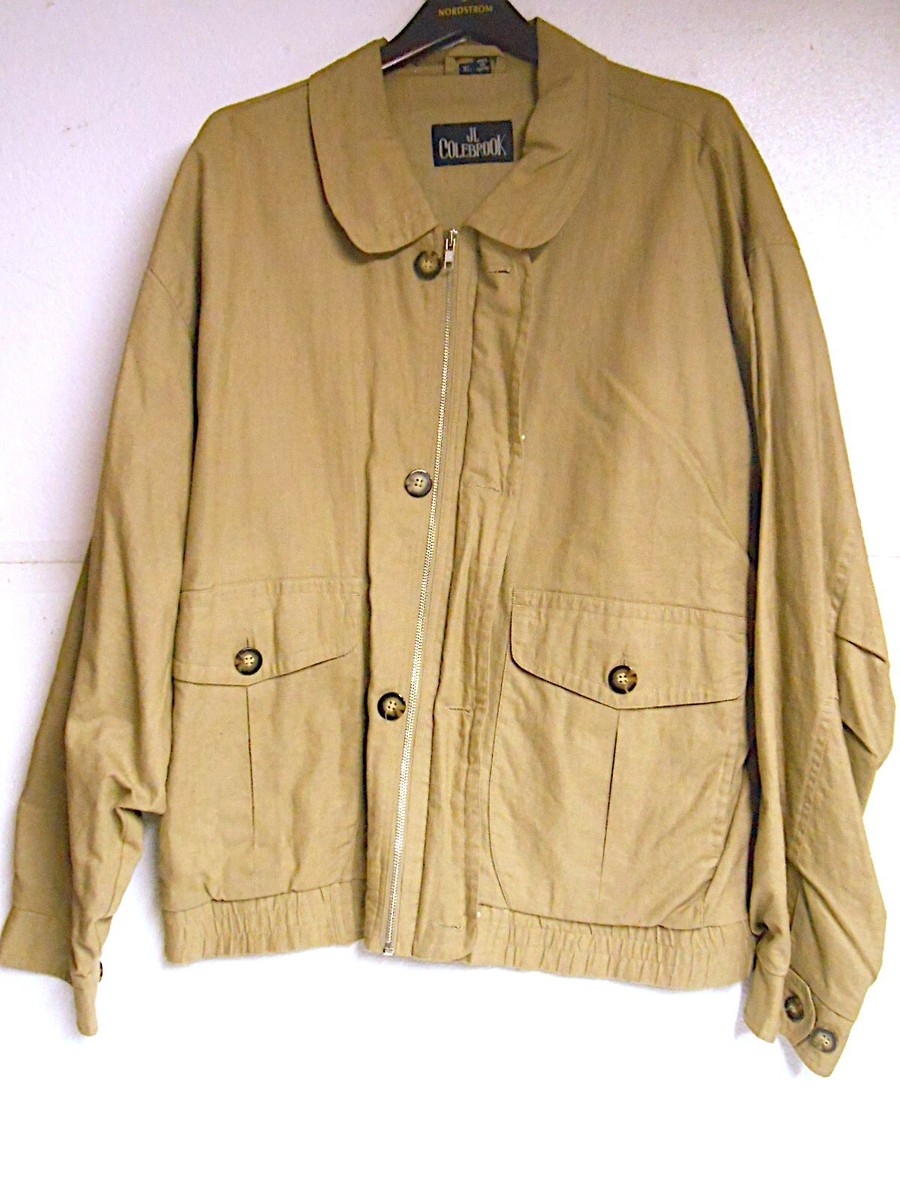 JL Colebrook Jacket Men's Sz XL Taupe Button Zip Linen Shell